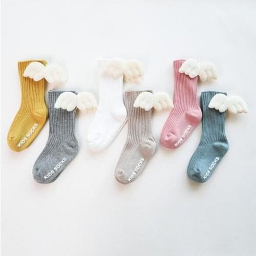 Kids Knee Wings Angel Socks Girl Cotton Socks Non-Slip Solid Color Candy sweet cut Children Toddler Socks infant