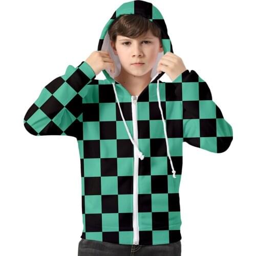 Kids Demon Slayer: Kimetsu no Yaiba Kamado Tanjirou Costume Cosplay Zipper Jacket Hoodie Printed