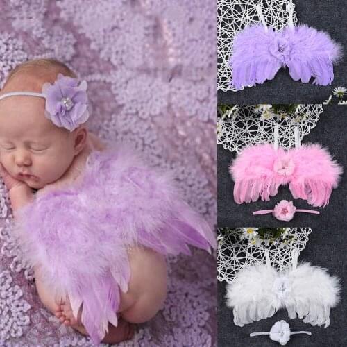 Infant Feather Angel Wing with Flower Headband Costume Set One Hundred Days Baby Photography Clothing Holiday Decoration