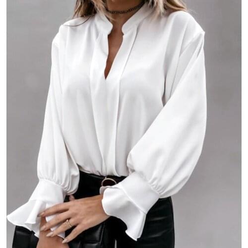 Elegent Fashion Ruffles Blouse Autumn Winter Sexy V-Neck Tops Female Women Long Sleeve Shirt Blusas Femininas Clothing Pullover