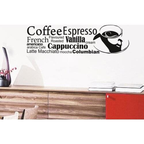 Espresso Proverbs Art Stickers Restaurant Kitchen Removable Vinyl Wall Stickers DIY Home Decor Waterproof Wallpaper JG3108