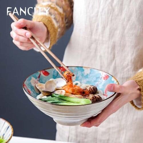 FANCITY Japanese Creative Ceramic Ramen Bowl Household Soup Bowl Large Hat Bowl Noodle Bowl