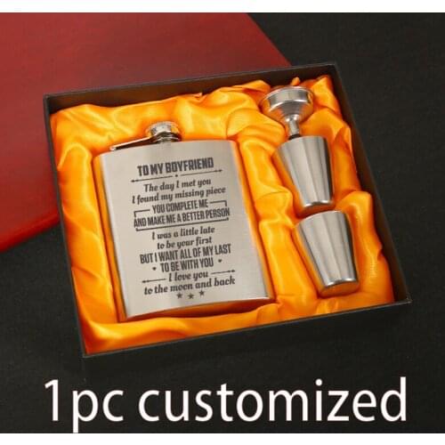 Engraved Flask Set With Shot Glasses For Men Women Dad Stainless Steel Leather Hip Flask Gift Set For 7oz Liquor JH002