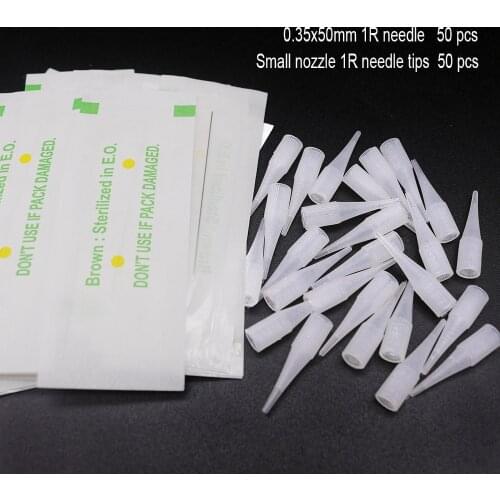 50Pcs 0.35*50mm 1R Needles and 50Pcs 1R French/Ganitsun Machine Needle Caps For Permanent Makeup Eyebrow Tattoo