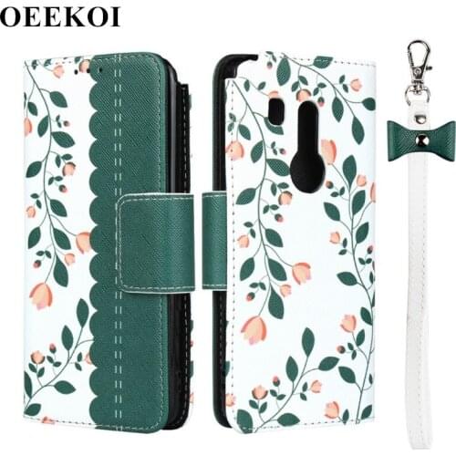 OEEKOI Lanyard Flower Print Wallet Leather Flip Case for Fujitsu Arrows Be3 F-02L/U/RX