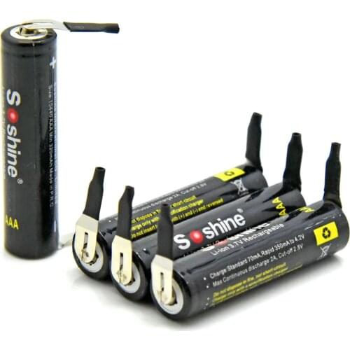 4pcs Soshine 10440 350mAh 3.7V Lithium Ion rechargeable battery with tab Spot welding battery