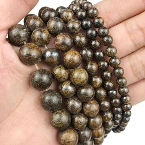 MKTREG Bronze ash stone beads Natural Stone metal Ore Round Loose beads 6/8/10/12MM for Jewelry bracelets accessories making DIY