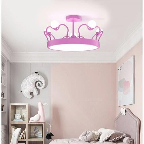 Fashion Crown design LED Ceiling light for Bedroom Living Room Chandelier lighting Pink&Gold frame Ceiling Lighting decoration