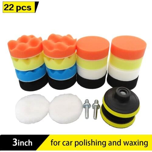 22pcs Car-polishing-pad 3 inch wave Sponge Buffing Waxing Pad Kit for Car Polisher with M10 Drill Adapter Removes Scratches