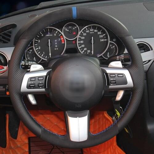 Black leather and carbon fiber stitching steering wheel cover for for Mazda MX-5 2009-2013 RX-8 2009-2013 CX-7 CX7 2007-2009