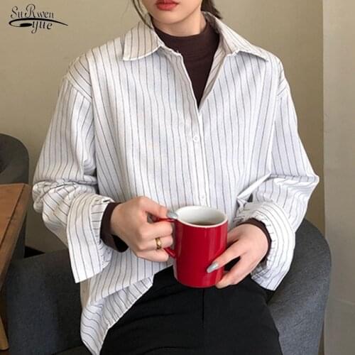 2020 Autumn Winter New Fashion Women Striped Shirt Long Sleeve Casual Loose Shirts Female Streetwear Blouse Tops Oversize 11097