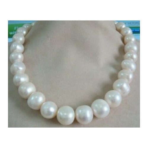 Free shipping noble jewelry huge 11-13MM Freshwater NATURAL White PEARL NECKLACE 14K GOLD CLASP