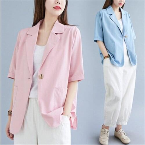 2021 Summer Fashion New Short Section Thin Section Short-Sleeved Temperament Pure Color Cotton And Linen Suit Jacket Trend H067