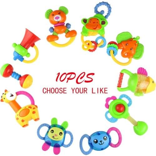 Newborn Baby Rattles Toy Cartoon Animals Rubber Musical Rattle Toddler Kids HandTeether Toys Developmental Toy 0-12 Months Gift