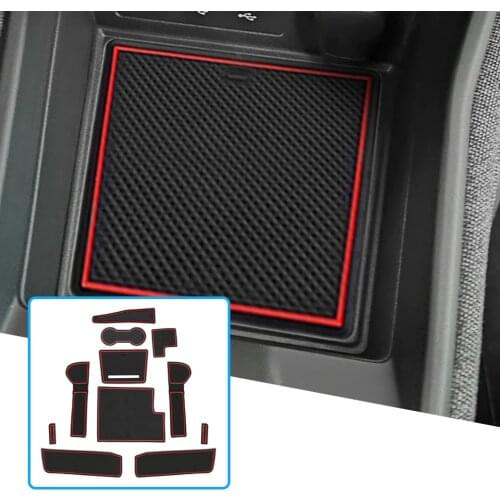 RUIYA For Clio 5th 2020 Car Door Groove Mat Anti-slip Slot Pad Auto Interior Organizer Decoration Accessories Red 11 Pcs