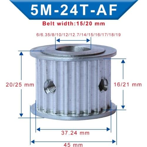 Timing Pulley 5M-24T Inner Bore 6/6.35/8/10/12/12.7/14/15/16/17/18/19 mm Aluminum Belt Pulley For Width 15/20 mm 5M-Timing Belt