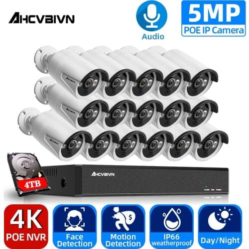 16CH 4K CCTV System NVR Kit 5MP Outdoor Motion Detection Security IP Camera Audio H.265+ 16CH POE NVR Video Surveillance set