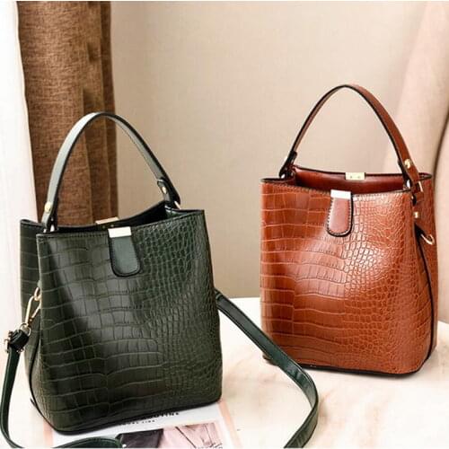 JODIMITTY Alligator Bucket Bags Women Crocodile Pattern Handbag Retro Totes Ladies PU Leather Shoulder MessengerBags Green