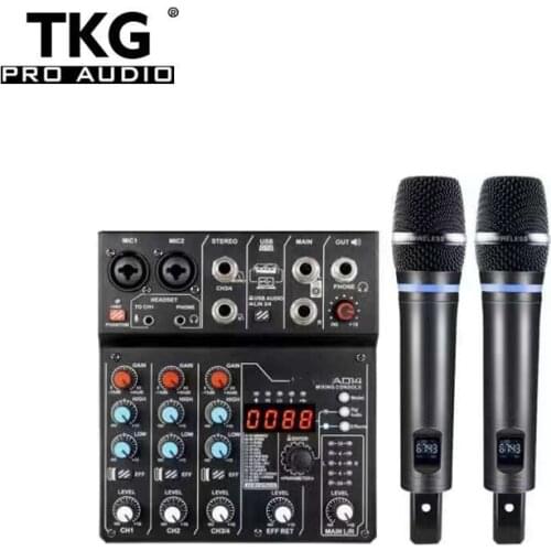TKG audio AD14 88DSP best sound small UHF dual channel wireless microphone audio mixer set with USB BT recording karaoke KTV