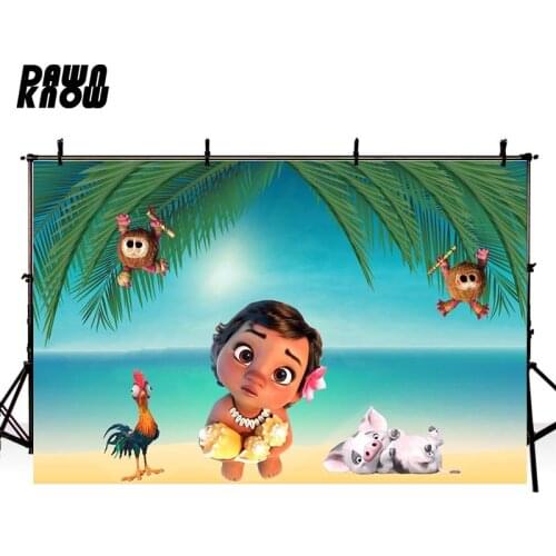 DAWNKNOW Cartoon Baby Moana Vinyl Photography Background For Baby Pig Photo Shoot Backdrop For Wedding Photo Studio lv451