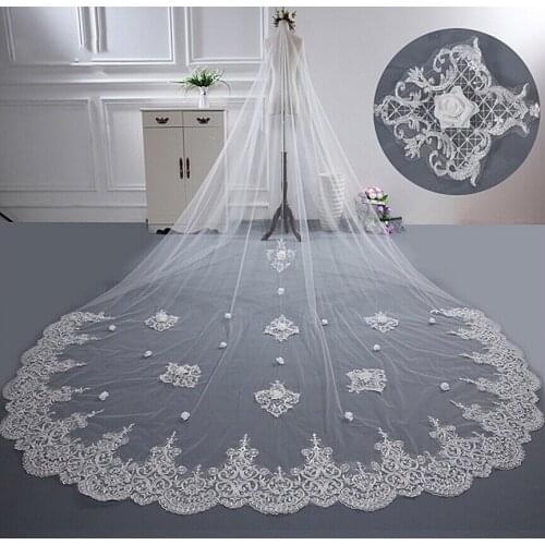 Vintage 3M Wedding Veil Cathedral One Layer Lace Appliqued Long Bridal Veils With Comb Woman Marry Gifts 2021 New Accessories