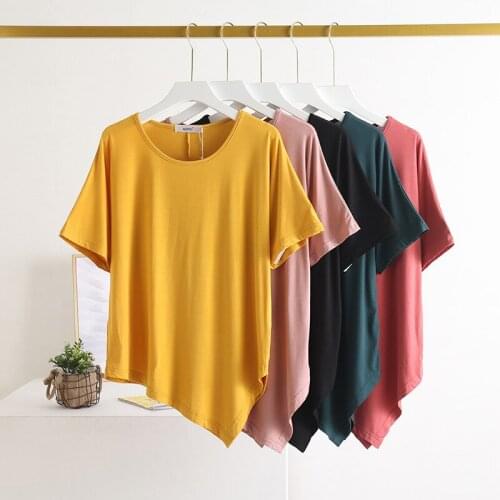 200 kg irregular short-sleeved womens summer loose round neck batwing sleeve TT shirt mid-length modal bottoming shirt