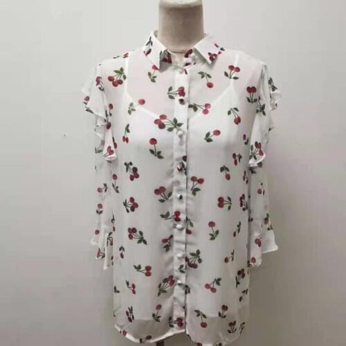 2021 Spring and Summer New Fashion Casual Cherry Print Ruffled Women Shirt