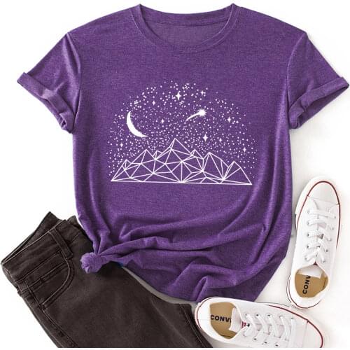 Woman Summer T-Shirts Short Sleeve Tops Starry Sky Graphic Tee Shirts for Women Female Colorful Casual Shirts Clothing