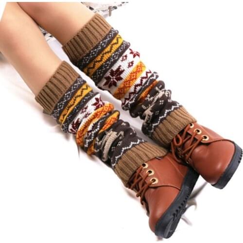 Womens Fashion Winter Knit Crochet Knitted Leg Warmers Cartoon Christmas Legging Knee High Socks