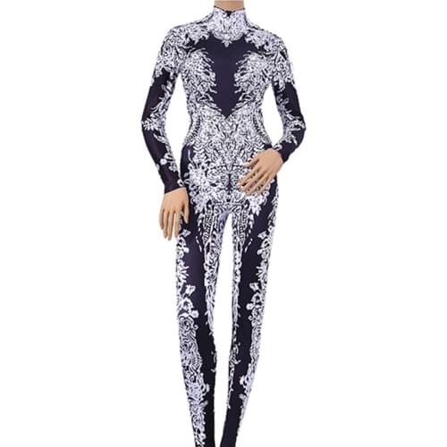Women One-piece Bodysuit Nightclub Oufit Party Leggings Sexy Stage Skinny Crystals Jumpsuit Female Singer Dancer Stones Costumes