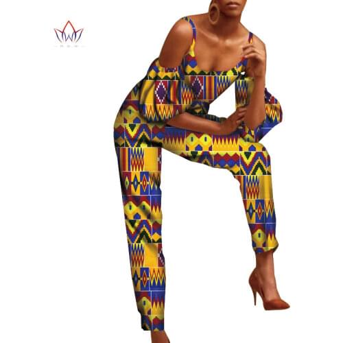 Africa Women Clothing Women Rompers Jumpsuit Riche Strap Sexy Long Pants for Women High Waist Short Sleeve Bodysuit Femme WY7465