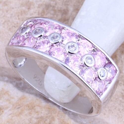 Noblest Pink White CZ Silver Plated Womens Jewelry Ring Size 5 / 6 / 7 / 8 / 9 R1473