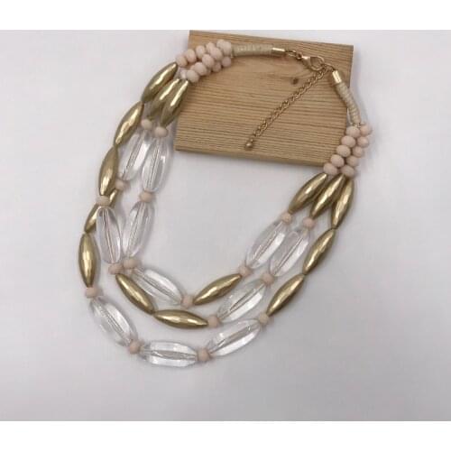 Kara&Kale Boho Fashion Jewelry Gothic Necklace Wax Cord Gold and Clear Resin Beads Vintage Collares Multi Layered Necklace Women