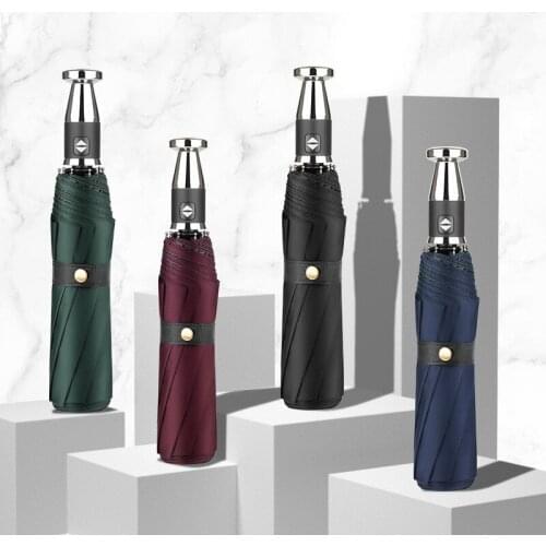 Mens fashion enlarged umbrella special handle full automatic umbrella full fiber folding three folding umbrella 4 colors