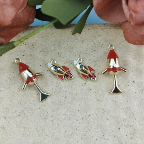 10pcs Rockets Enamel Metal Charms For DIY Jewelry Ornament Craft Fashion Gold Tone Airplane Pendants Earring Bracelet Floating