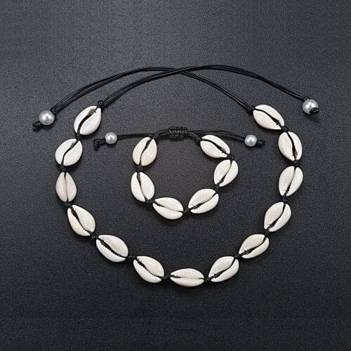 2 pcs/set Seashell Necklace Natural Shells Ankle Bracelet Jewelry Bohemian Seashell Choker knitting Necklace Gifts best friend