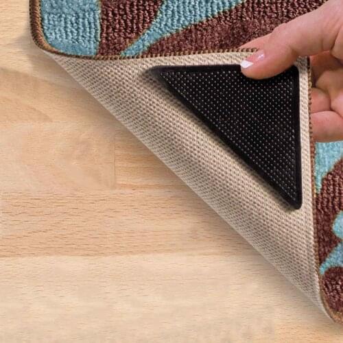 4pcs/Set Reusable Washable Rug Carpet Mat Grippers Non Slip Tri Sticker Silicone Grip For Home Bath Living Room Pads Anti Slip