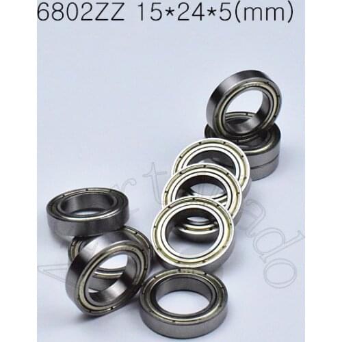 6802ZZ 15*24*5(mm) 10pieces free shipping bearing ABEC-5 6802 6802ZZ chrome steel metal sealed bearing Thin wall bearings