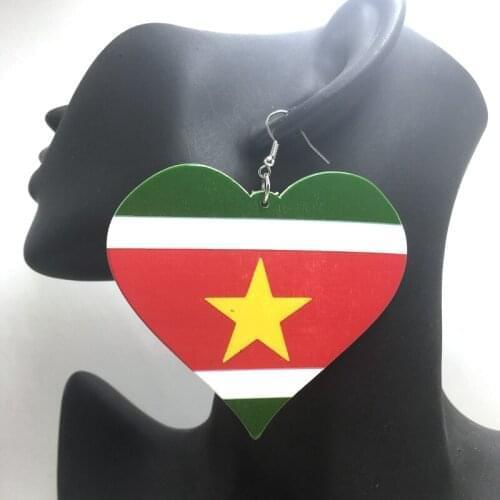 Free Shipping! Printing Suriname Flag Heart Wooden Earrings