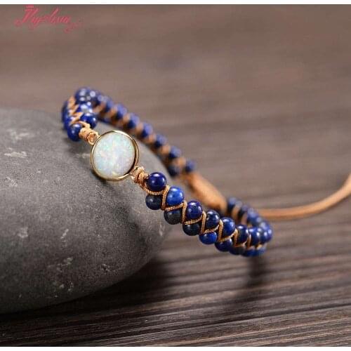 Stone Wrap Bracelets Femme Amethysts Opal String Braided Yoga Reiki Symbol Bangle Bracelet Bangle Bohemian Jewellery