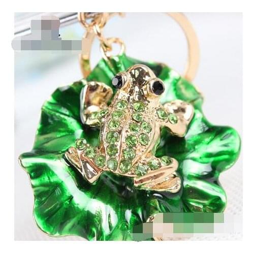 50pcs/lot fedex fast woman man casual frog keychain lady rhinestone frog key ring leaf keychain