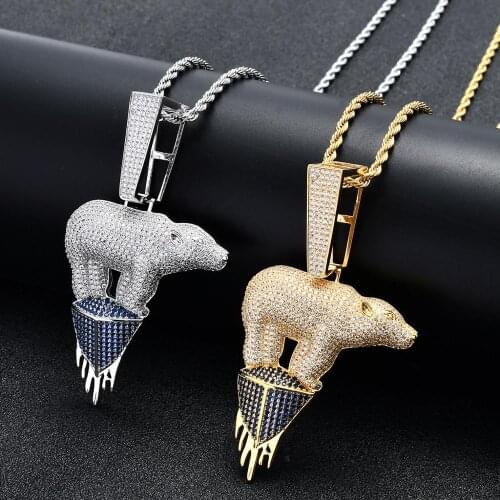Freewear Gold Silver Color Glacier Polar Bear Pendant Necklace Fashion Hiphop With 20mm Miami Cuban Link Chains Iced CZ Jewelry