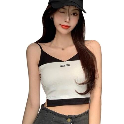 DAXIN Womens V Neck Color Matching Tank Tops Summrt Slim Sexy Exposed Navel Camisole Vests 2021