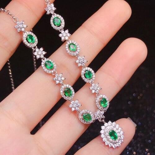 Ekopdee Classic Green Oval Cut Cubic Zirconia Flower Necklace Pendant For Women Crystal Wedding Dinner Party Custom Jewelry New