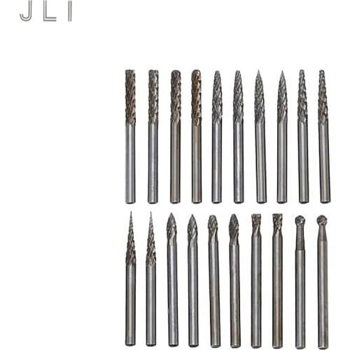 JLI 20PCS 3*3mm Tungsten Steel Solid Carbide Rotary burrs Cutter Grinding Set CNC Engraving Bit Dremel Abrasive Tools