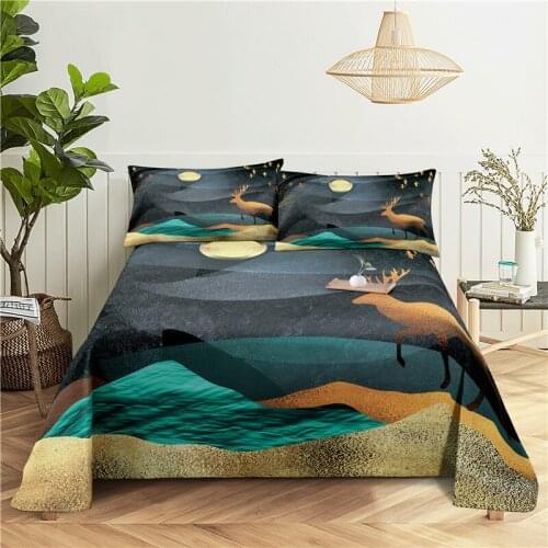 Elk World 0.9/1.2/1.5/1.8/2.0m Digital Printing Polyester Bed Flat Sheet With Pillowcase Print Bedding Set