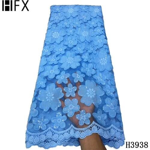 HFX Lace Fabric New Arrival Blue Tulle Lace Fabric Embroidery Lace 2020 High Quality Nigerian Lace Fabric For Wedding Dress