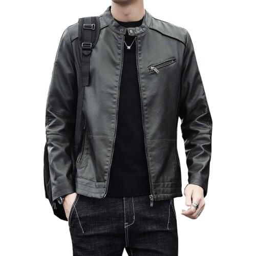 Men New Vintage Casual Style Fleece Leather Jackets Coat Men Outwear Fashion Motor Bike Faux Leather Jacket Men