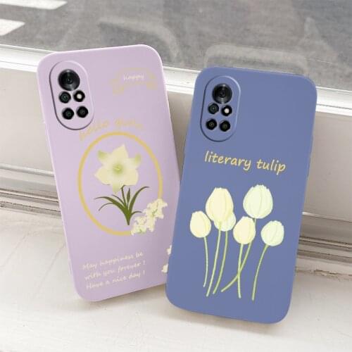 Tulip Square Liquid Silicone Case For Huawei Nova 8 7 Pro SE 6 SE 5 Pro 5Z 5I 5Ipro 5T 4 4E Soft Phone Cover Case