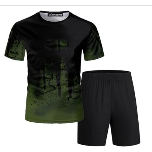 Summer Mens Tracksuit Set Fashion Printing Short Sleeve Men Jogger Breathable T-shirt Short Sleeve Suit 2 Piece Set Comfortable